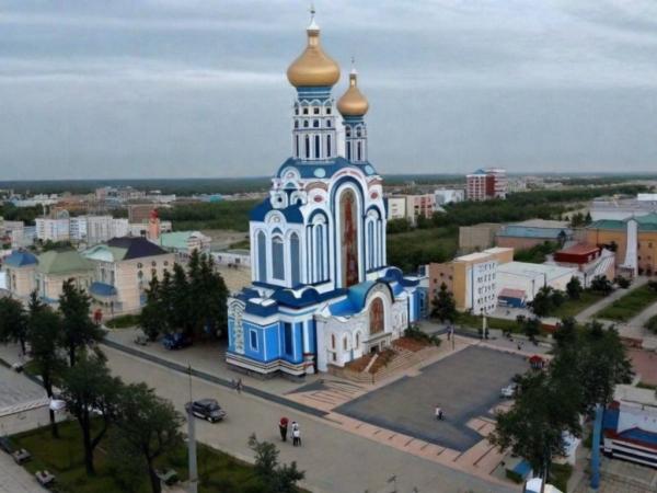 Grad Khabarovsk Kathedraal van de Hemelvaart van de Moeder Gods foto